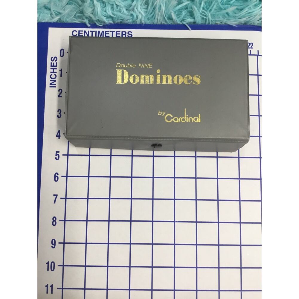 Vintage Cardinal Double 9 Dominos Game 55 Piece Set with Grey Vinyl Storage Case